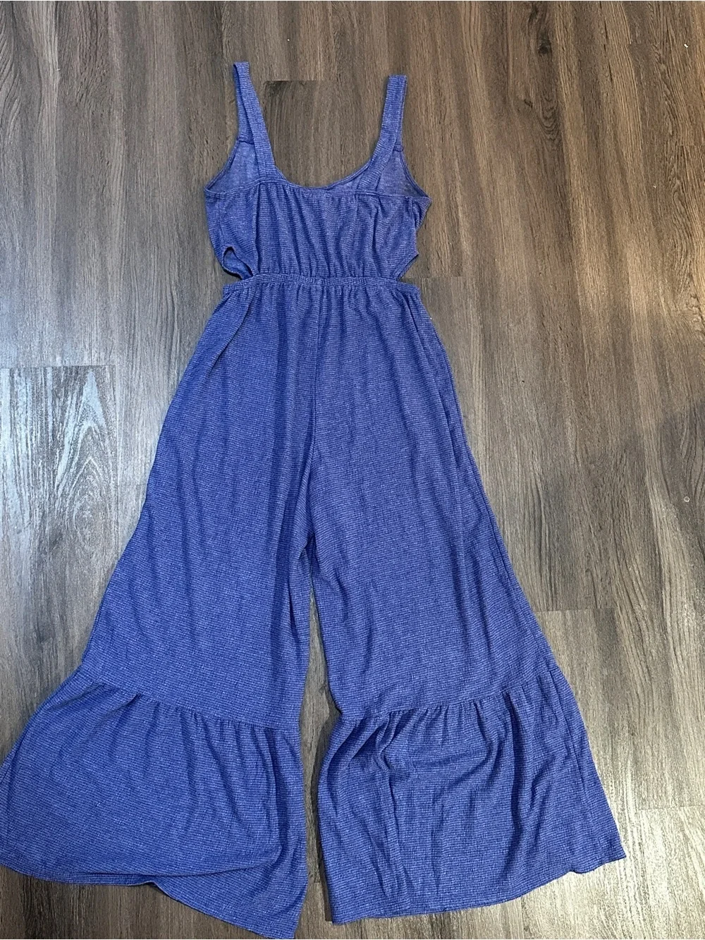 Anthro Style Blue Purple Textured Wide Leg Romper Boho Cutout Jumpsuit Size M